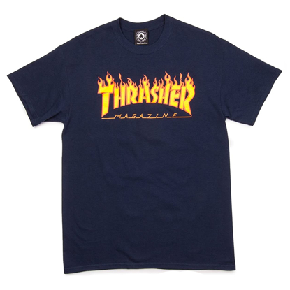 THRASHER MAGAZINE FLAME T-SHIRT NAVY M