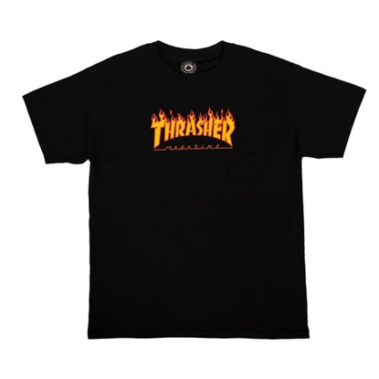 THRASHER MAGAZINE YOUTH FLAME LOGO T-SHIRT BLACK XS