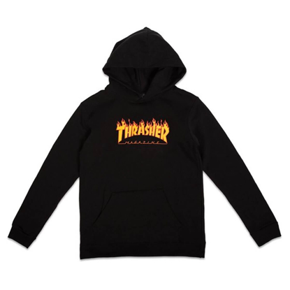 THRASHER MAGAZINE YOUTH FLAME LOGO HOOD BLACK XS
