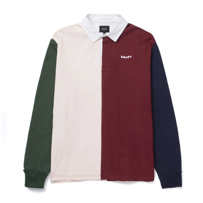 HUF MICK COLOR BLOCK RUGBY SHIRT MERLOT L