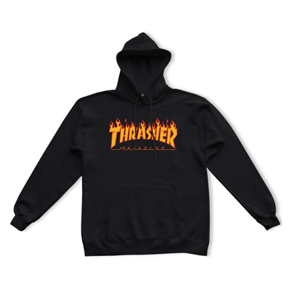 THRASHER MAGAZINE FLAME PULLOVER HOODIE BLACK L