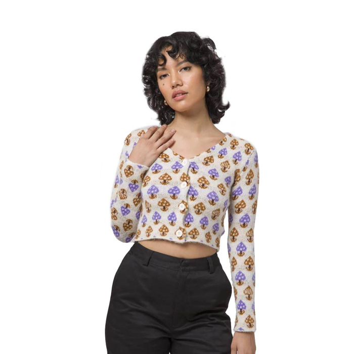 HUF SHROOM CROPPED CARDIGAN PULLOVER OFF WHITE M