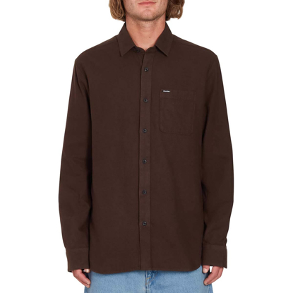 VOLCOM CADEN SOLID LONGSLEEVE SHIRT DARK BROWN M