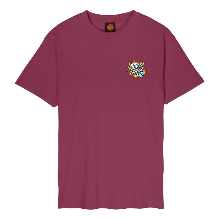 SANTA CRUZ FLAMING DICE DOT CHEST T-SHIRT BURGUNDY M