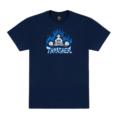 THRASHER MAGAZINE WHO CARES BY NECKFACE T-SHIRT NAVY M