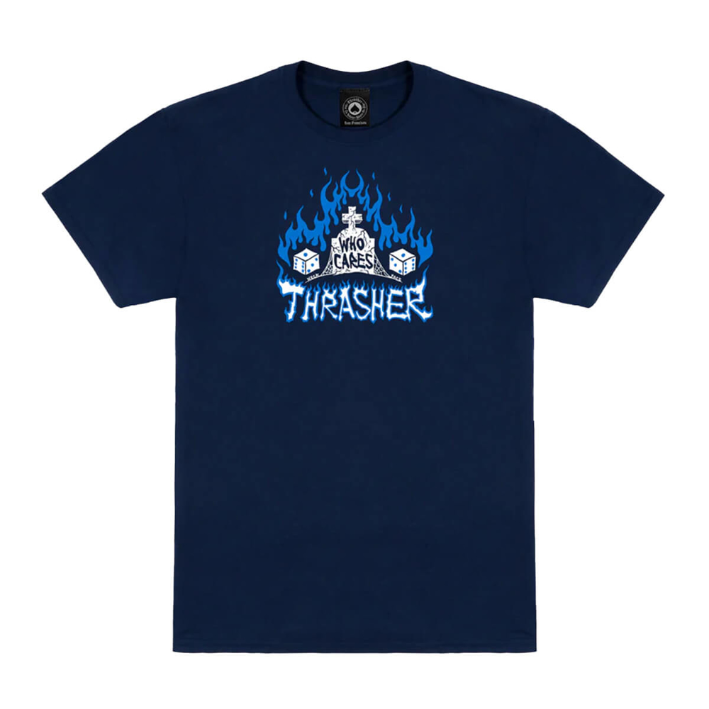 THRASHER MAGAZINE WHO CARES BY NECKFACE T-SHIRT NAVY XL