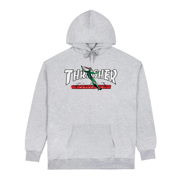 THRASHER MAGAZINE RED CURB BY LSD WORLDPEACE HOODIE ASH GREY M