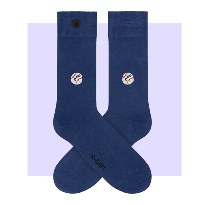 ADAM CASUAL SOCKS BLUE BASEBALL EMB FLAME 36-40