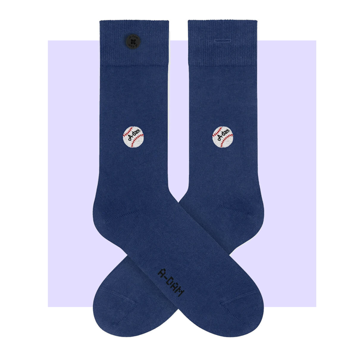 ADAM CASUAL SOCKS BLUE BASEBALL EMB FLAME 36-40