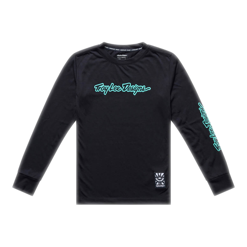TROY LEE DESIGNS YOUTH SKYLINE RIDE LONG SLEEVE TEE SIGNATURE BLACK / REAL TEAL M