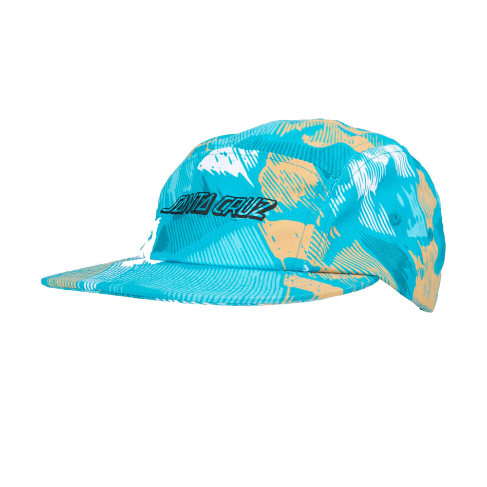 SANTA CRUZ YOUTH STAMPED STRIP CAMPER CAP TEAL WOODCUT CAMO UNI