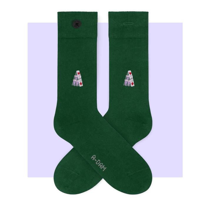 ADAM CASUAL SOCKS GREEN HOUSE OF CARDS EMB DARK GREEN 36-40