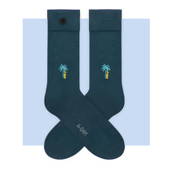 ADAM CASUAL SOCKS BLUE A DAM PALM EMB DEEP TEAL 36-40