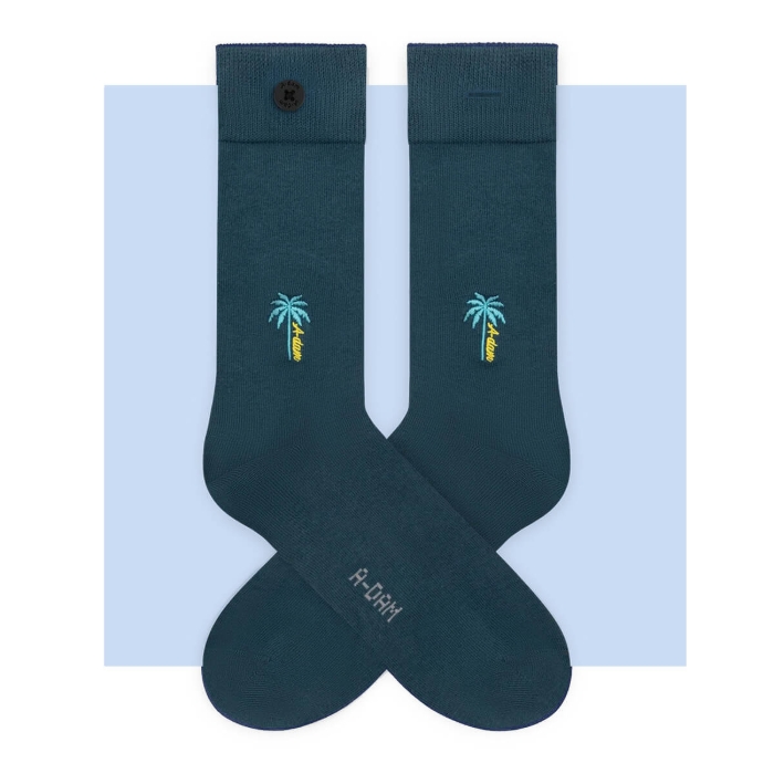 ADAM CASUAL SOCKS BLUE A DAM PALM EMB DEEP TEAL 36-40