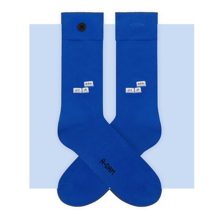 ADAM CASUAL SOCKS BLUE CTRL ALT DEL EMB NAUTICAL BLUE 36-40