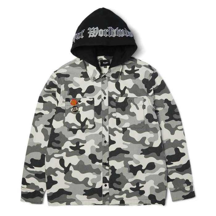 HUF OLYMPIA CAMO HOODED OVERSHIRT JACKET CAMO M