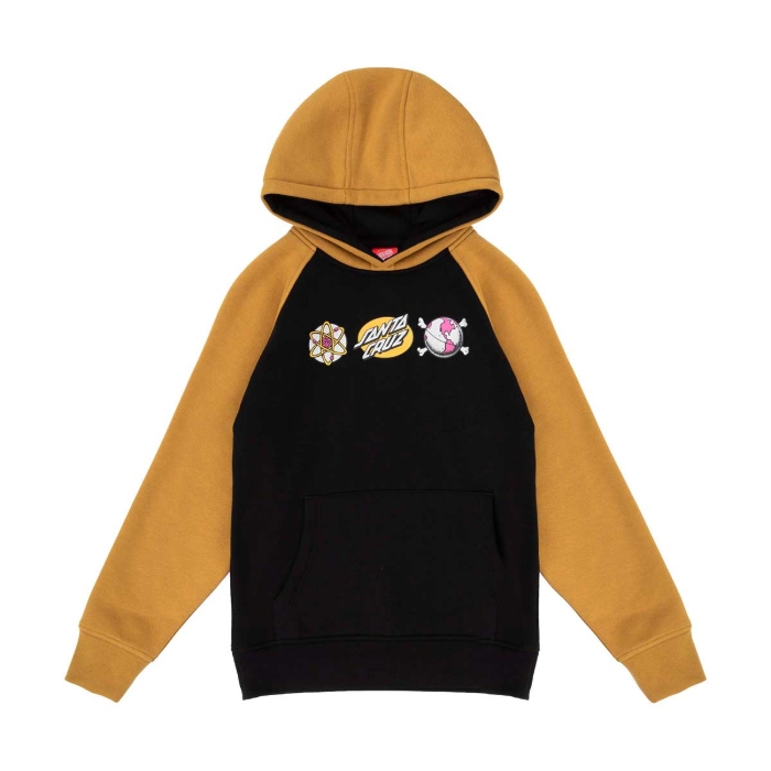 SANTA CRUZ YOUTH KNIBBS CRYPTIC RAGLAN HOOD PULLOVER BLACK/MUSTARD 6-8