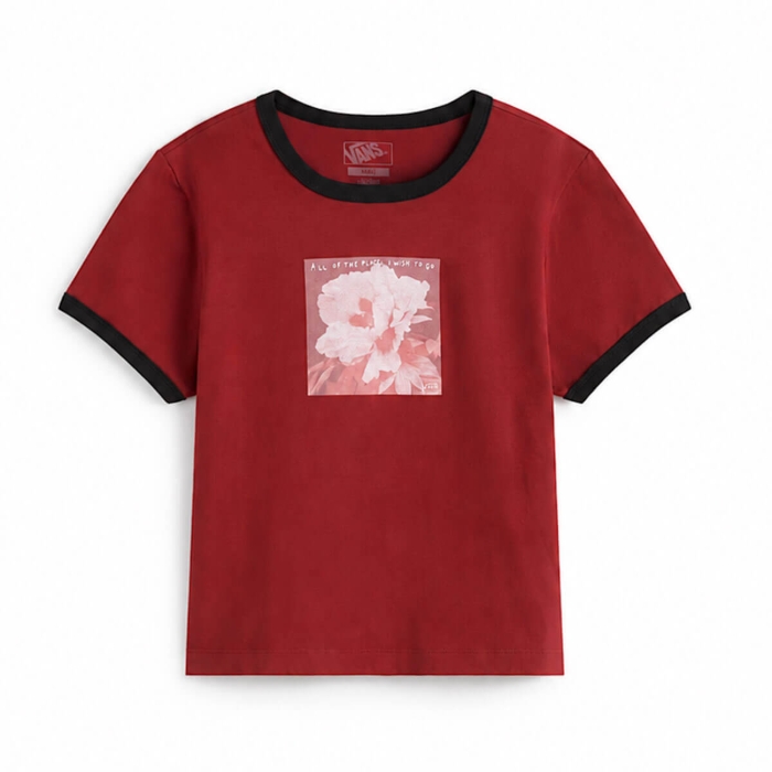 VANS W PLACES I WISH TO GO RINGER T-SHIRT POPPY EMBER M